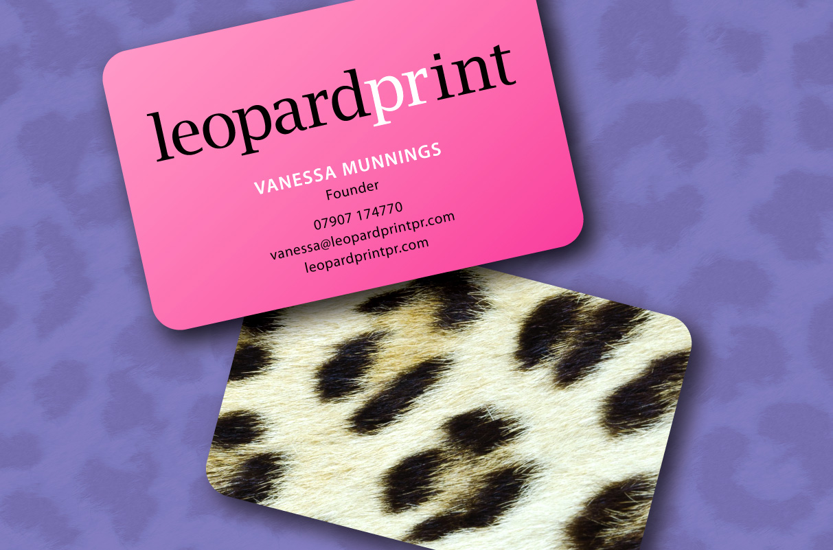 Business cards for Leopard Print PR Kessell Design